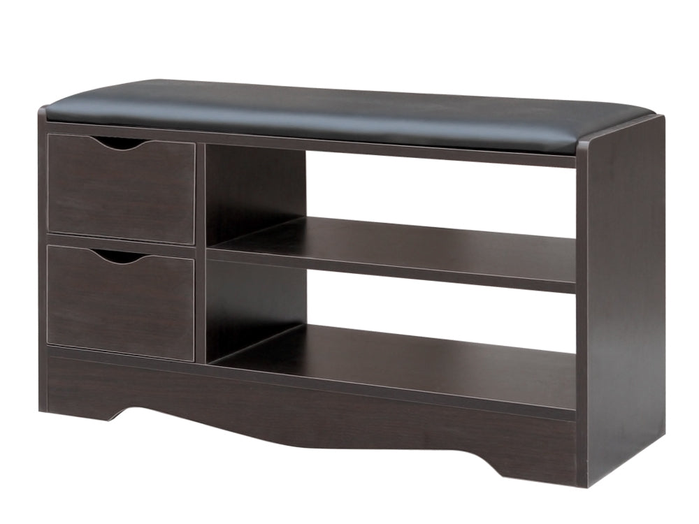 Treasurebox 80CM 2 Drawer Shoe Rack Bench - BLACK WALNUT