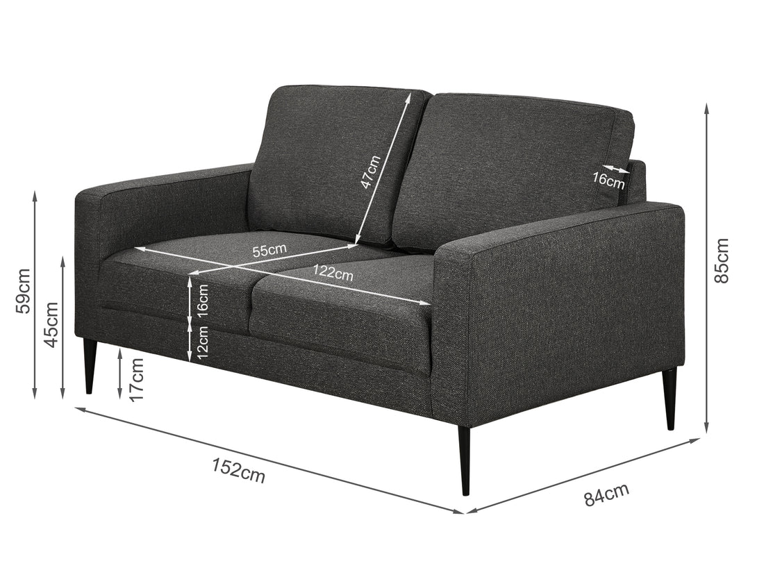 Treasurebox Toronto 2 Seater Fabric Sofa - Dark Grey