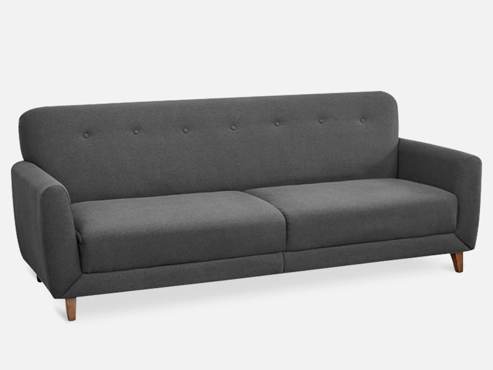 MUNICH 3-Seater Sofa Bed in dark grey with contemporary design and wooden legs, perfect for versatile living spaces.