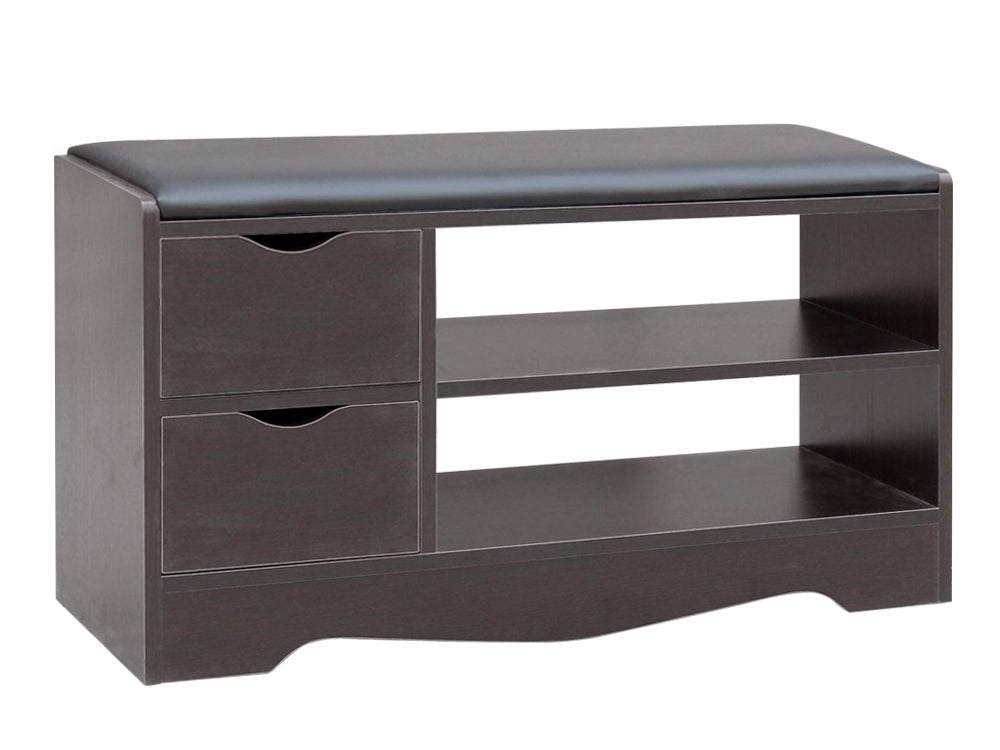 Treasurebox 80CM 2 Drawer Shoe Rack Bench - BLACK WALNUT