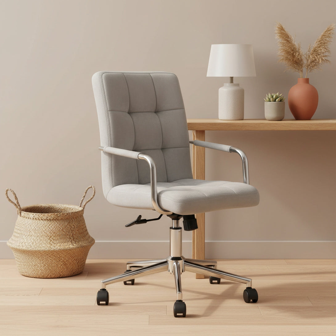 Eliezer Velvet Office Chair - Light Grey