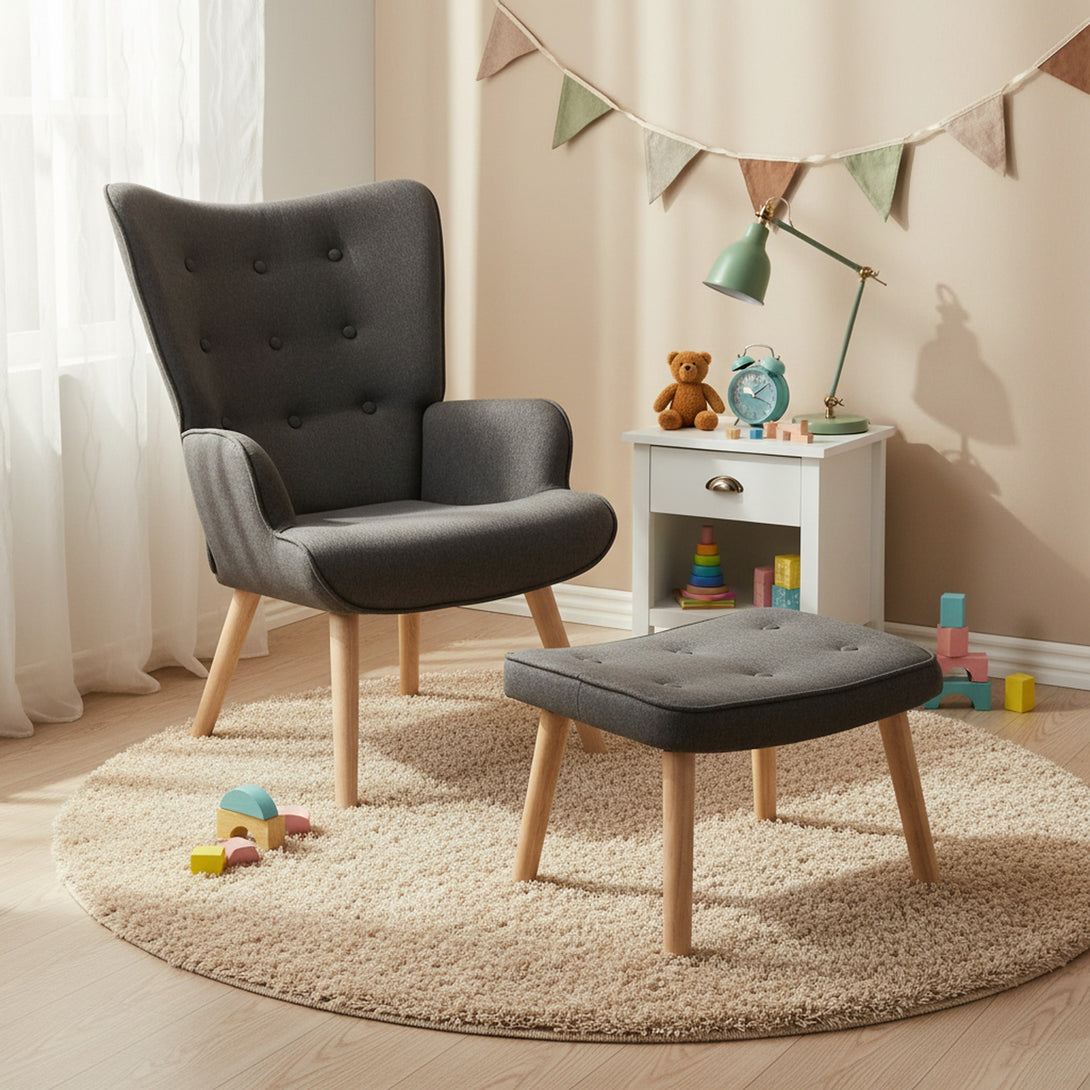 Olivia Armchair with Ottoman - Grey