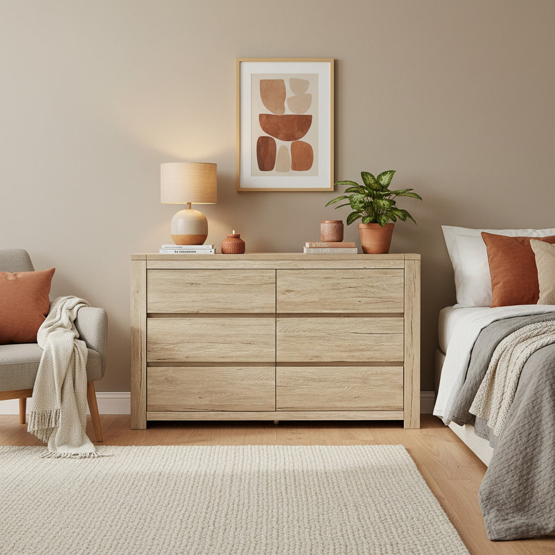 Borneo 6 Drawers Lowboy - Oak