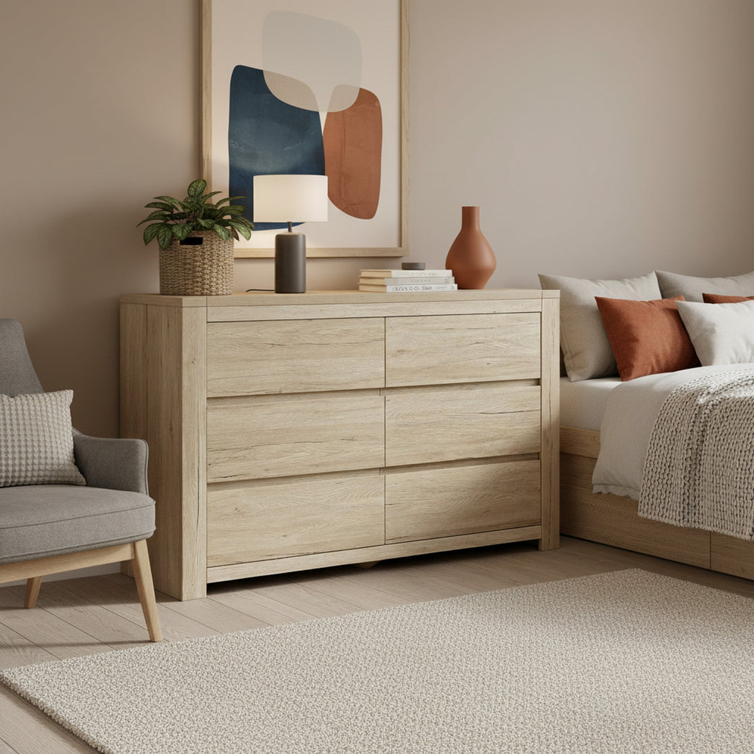 Borneo 6 Drawers Lowboy - Oak