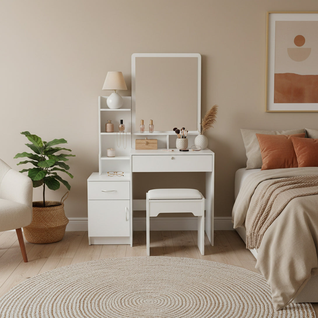 Zinnia 2 Drawer Dressing Table Set 2pcs - White