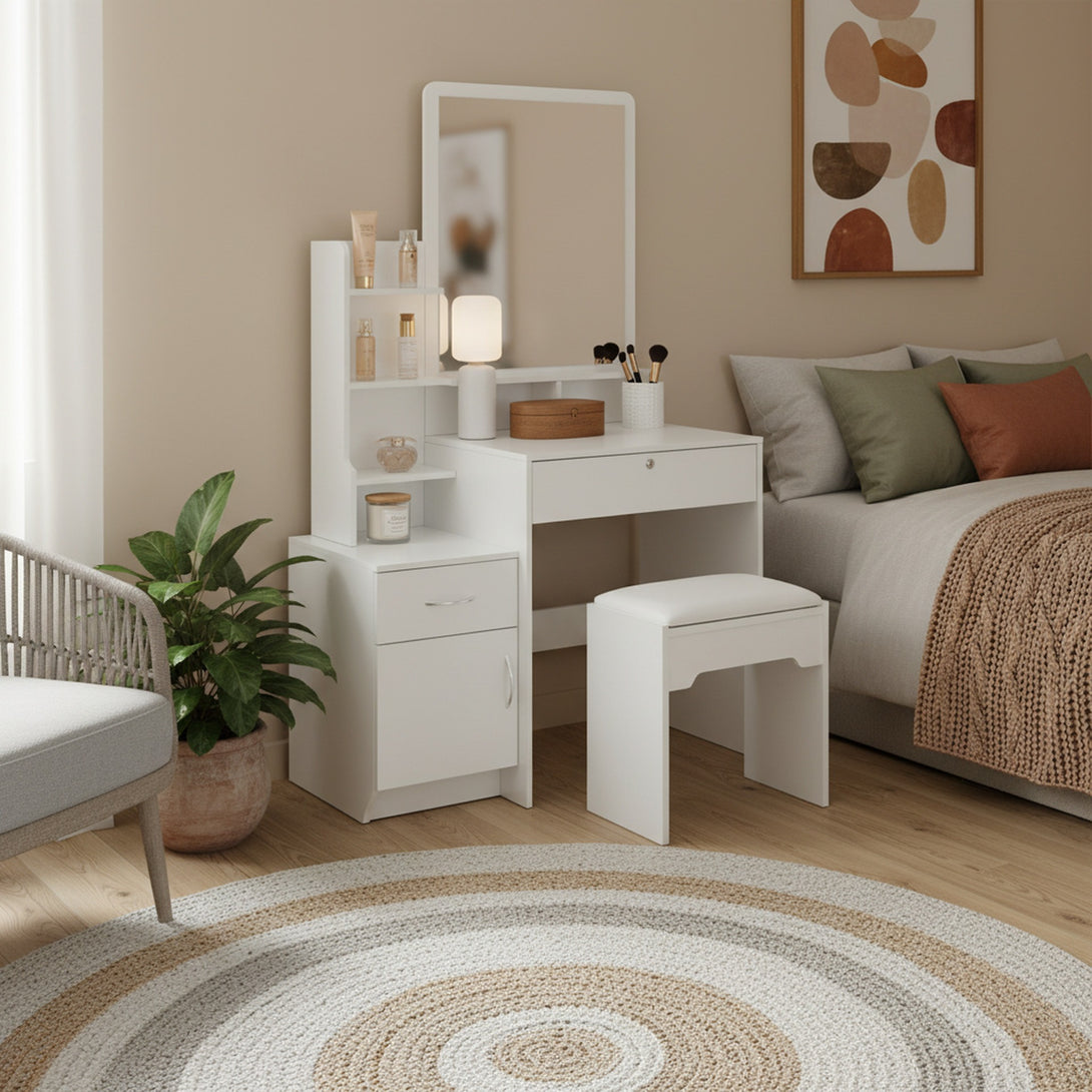 Zinnia 2 Drawer Dressing Table Set 2pcs - White