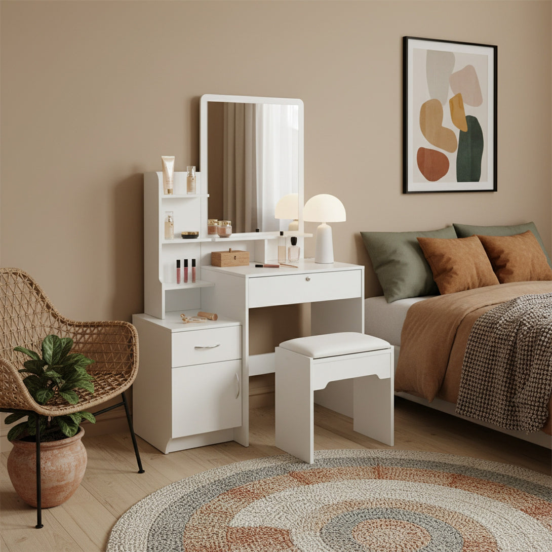 Zinnia 2 Drawer Dressing Table Set 2pcs - White