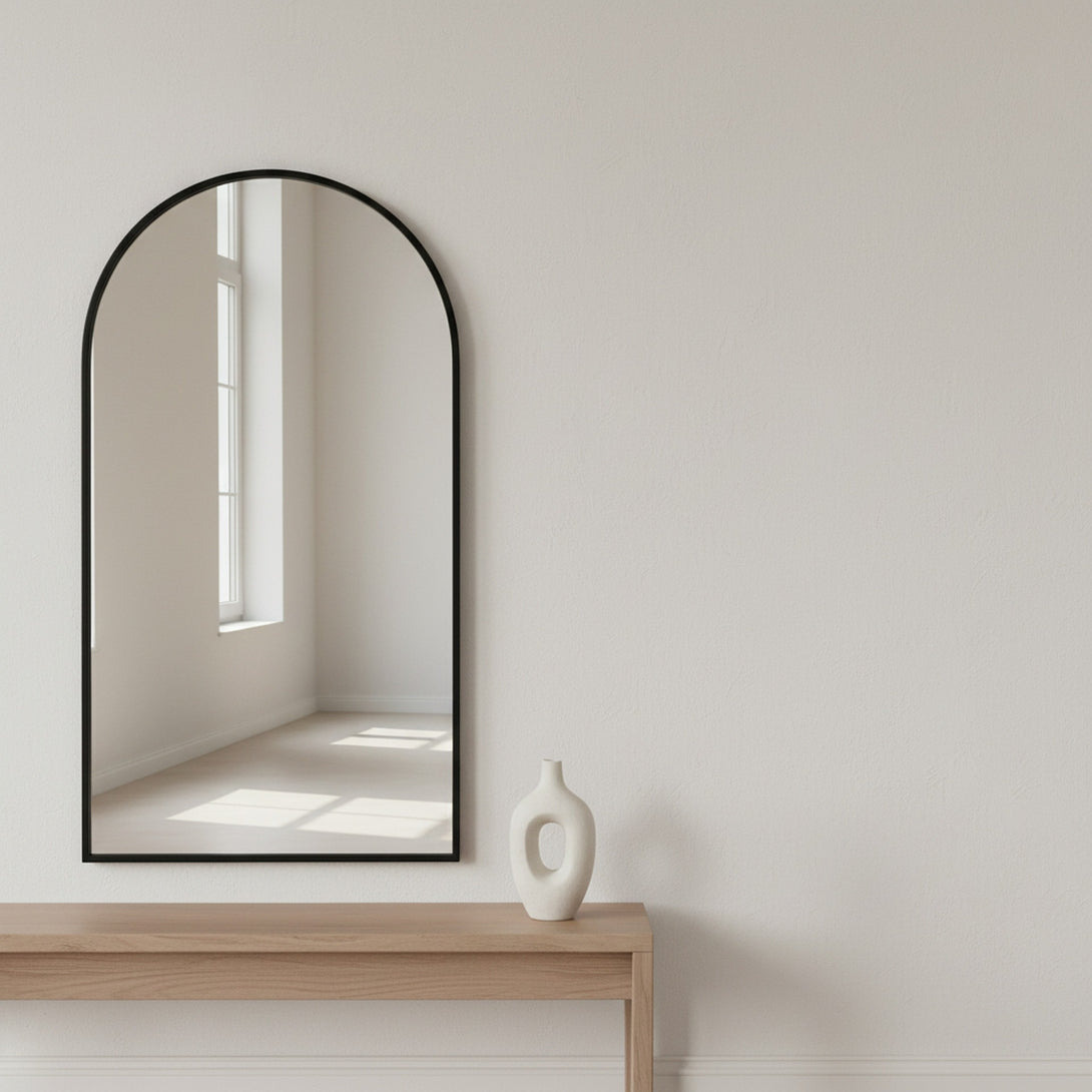 Luna Arched Metal Wall Mirror - Black