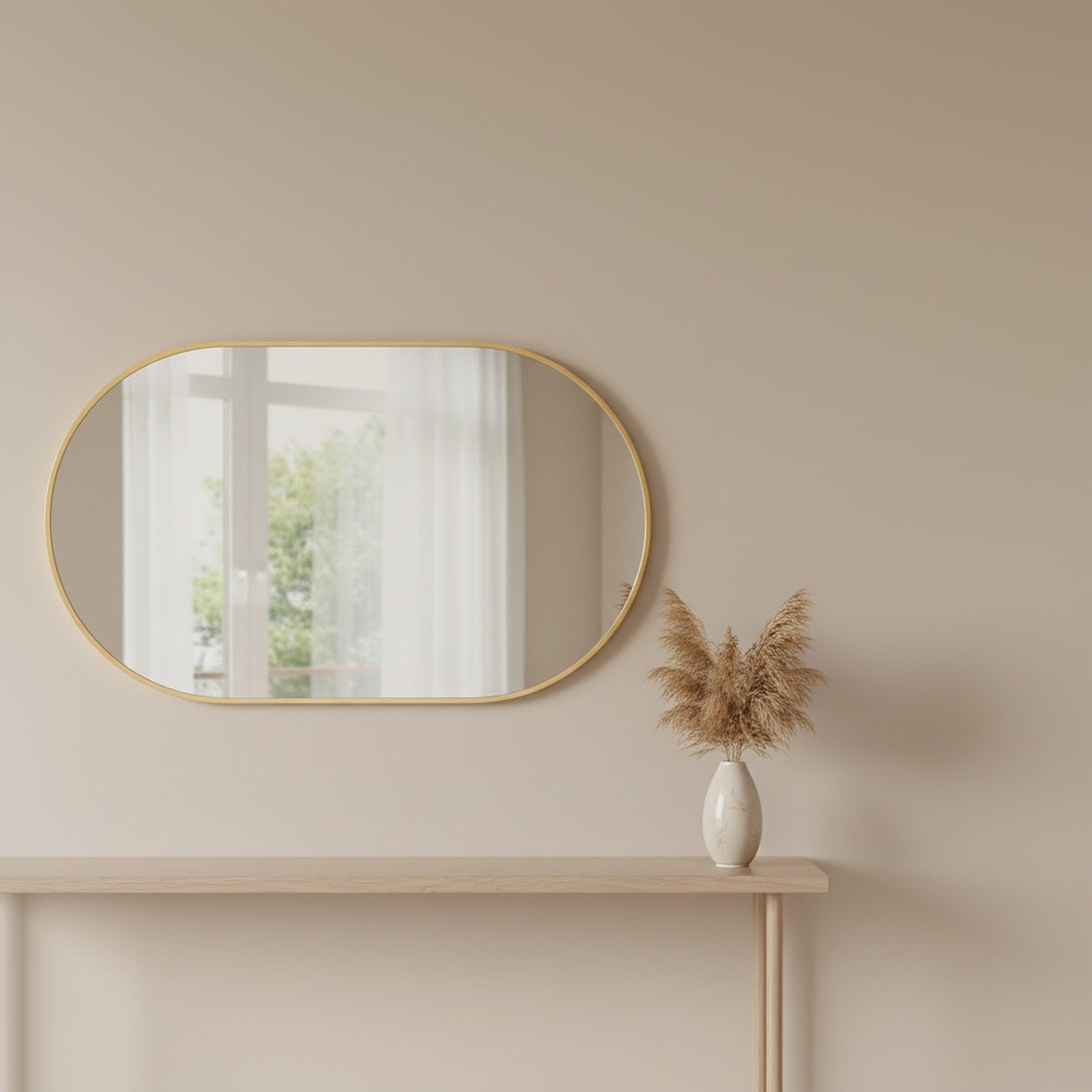 Luna Oval Metal Framed Wall Mirror - Gold