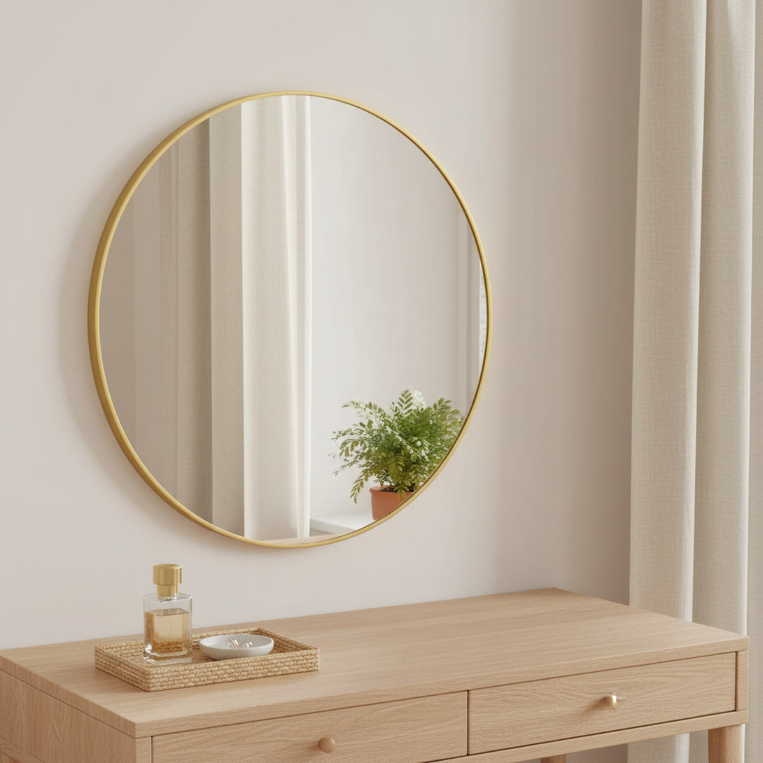 Aura Round Metal Framed Wall Mirror 80cm - Gold