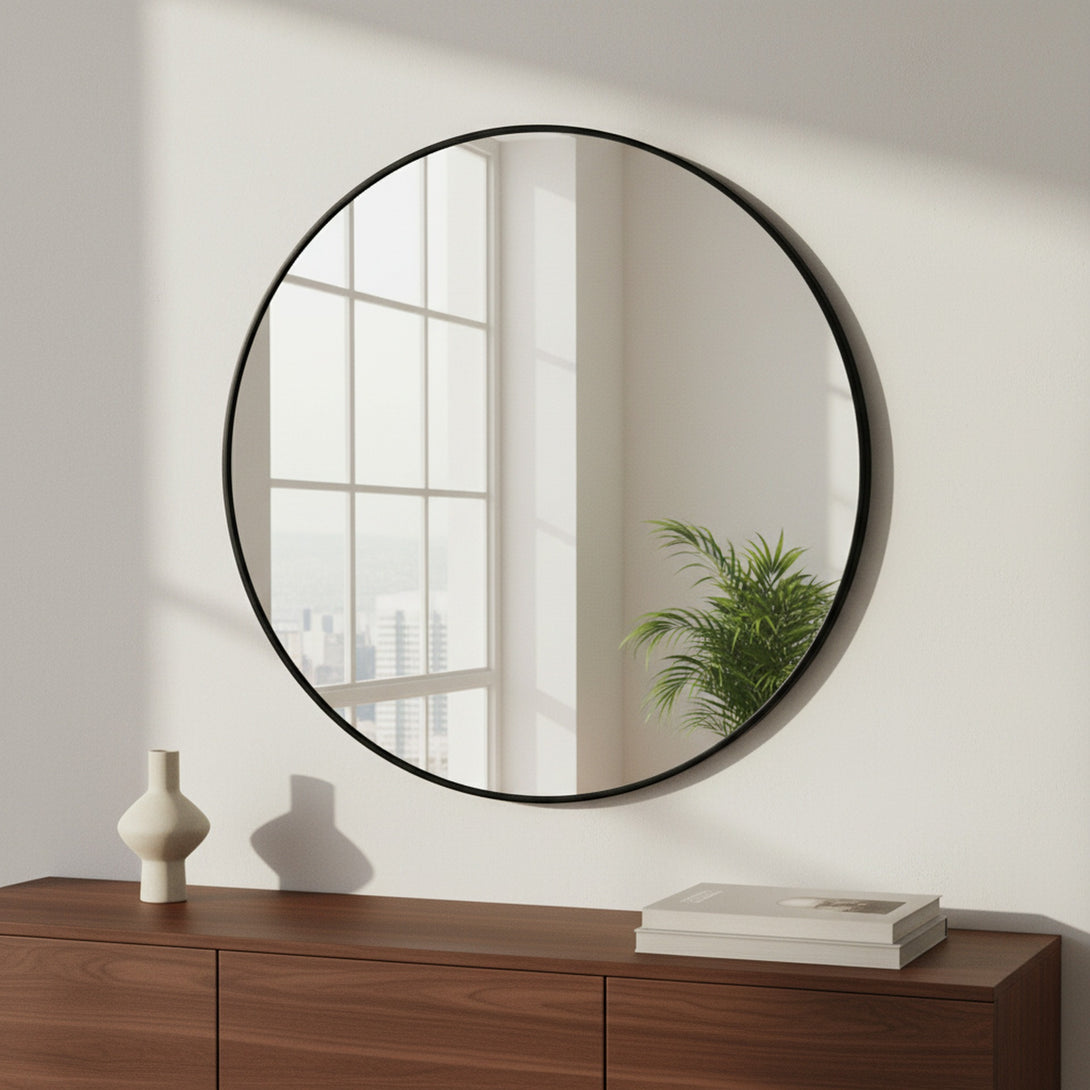 Nova Round Metal Framed Wall Mirror 80cm - Black