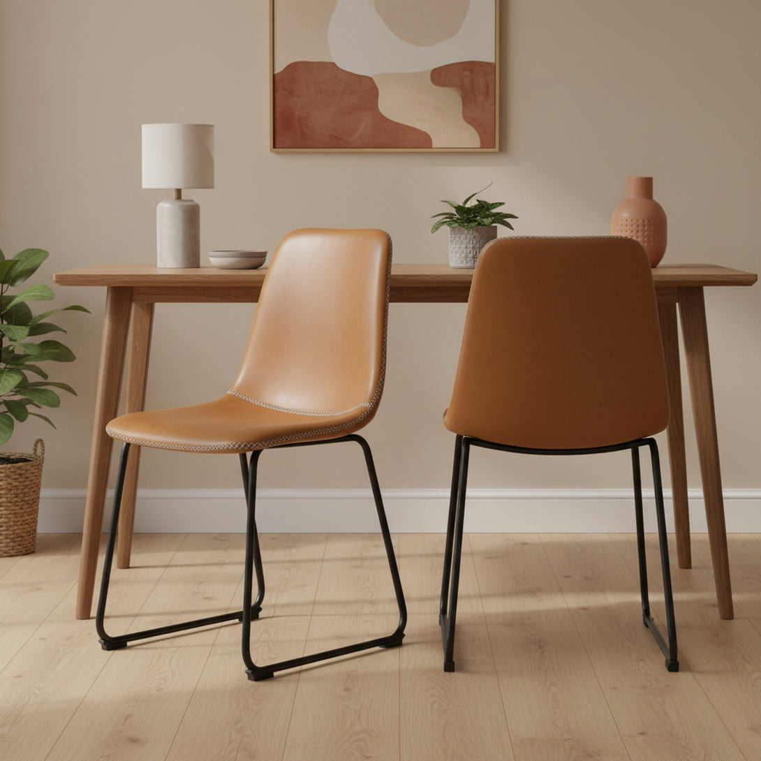 Grayson PU Leather Dining Chair - Set of 2 - Caramel Tan