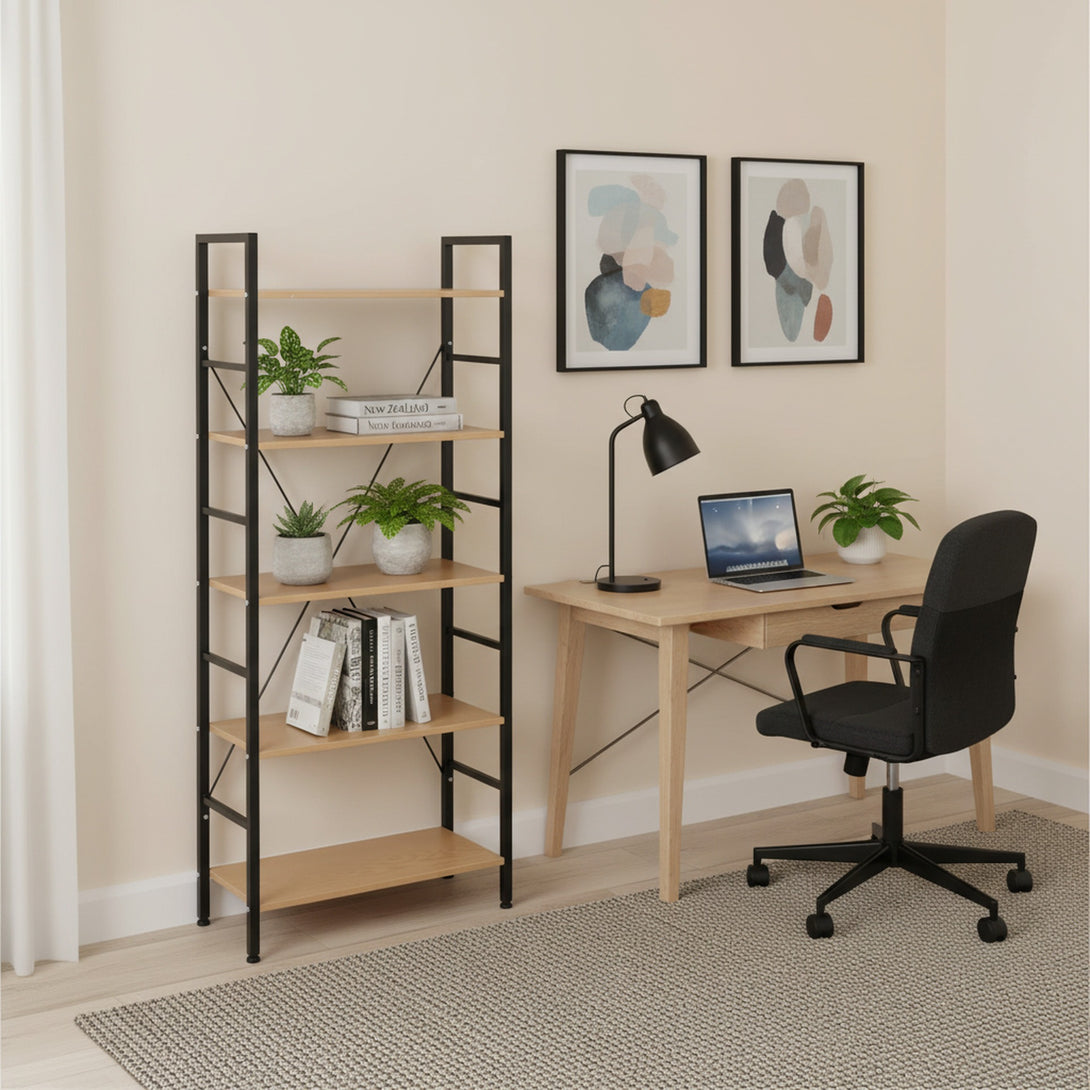 Hikuai 5 Tier Bookshelf - Natural + Black