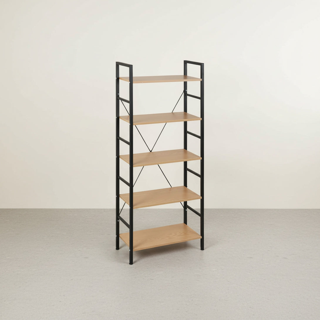 Hikuai 5 Tier Bookshelf - Natural + Black