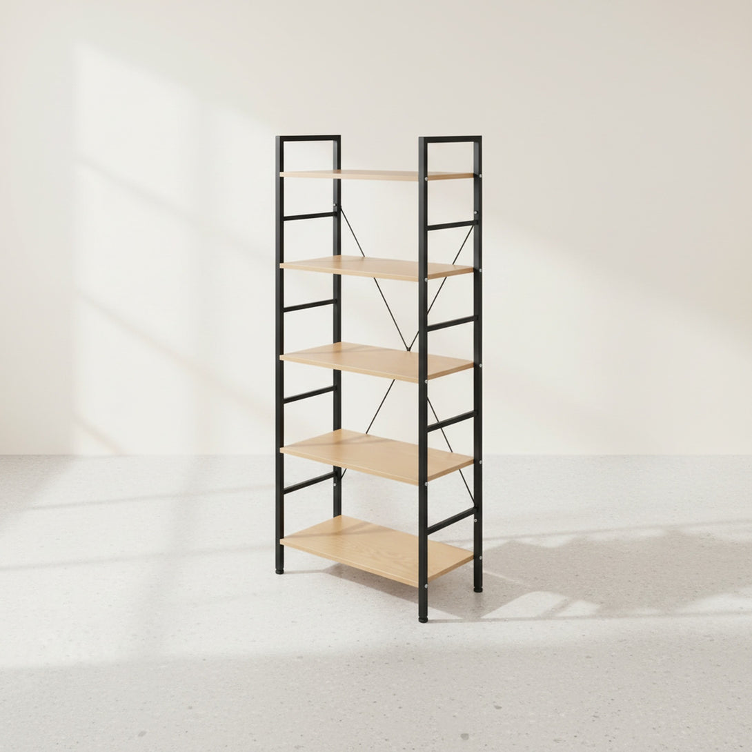 Hikuai 5 Tier Bookshelf - Natural + Black