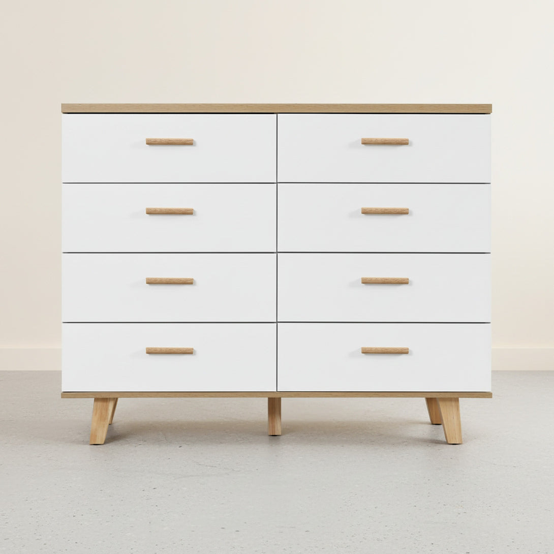 Alton Low Boy 8 Drawers - Natural + White