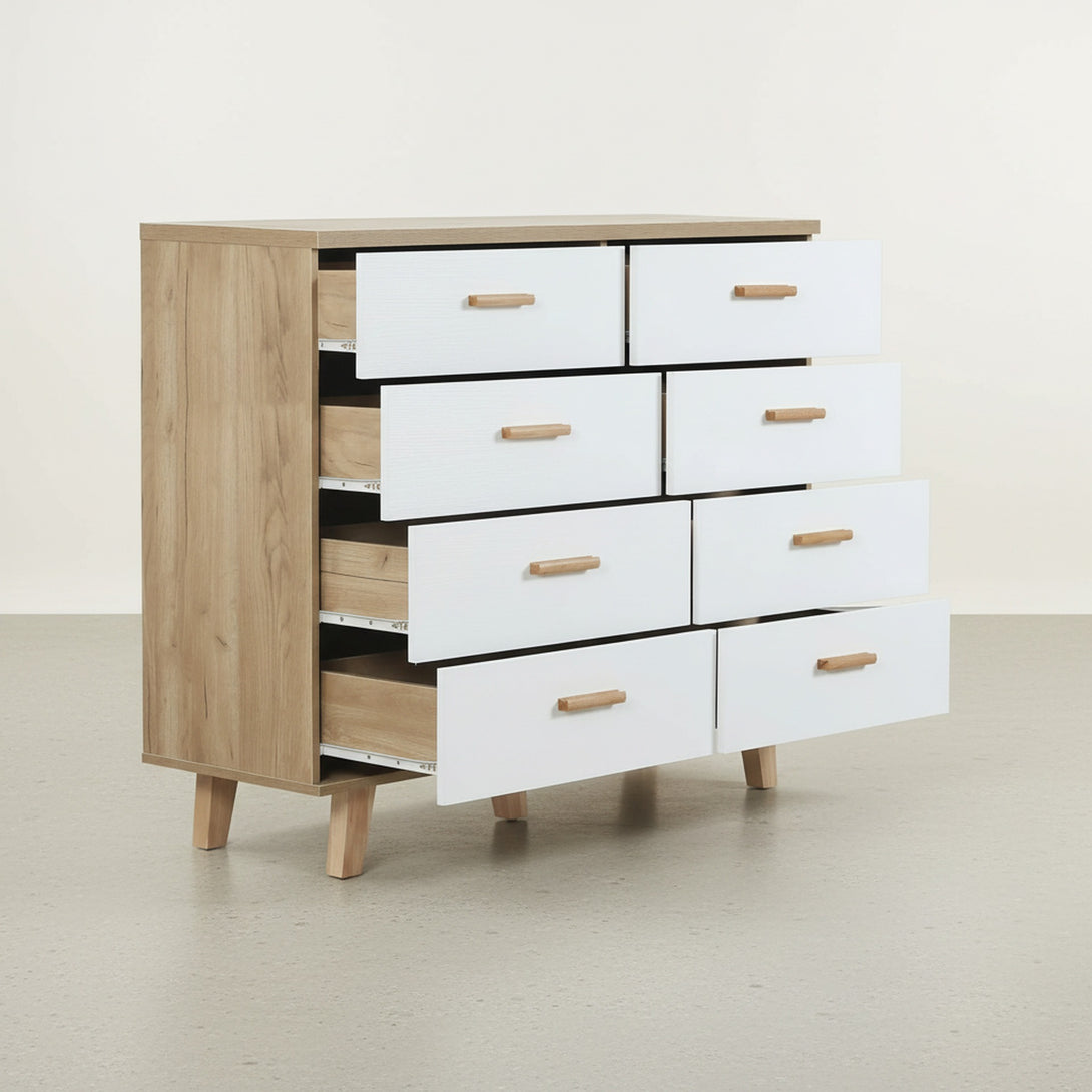 Alton Low Boy 8 Drawers - Natural + White