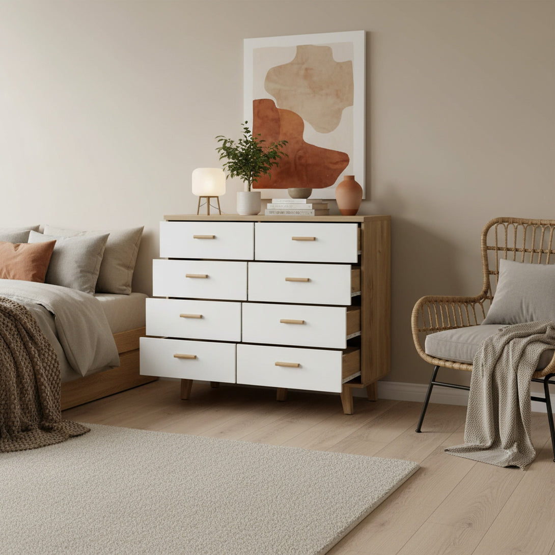 Alton Low Boy 8 Drawers - Natural + White