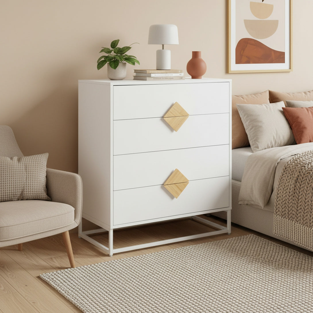 Alaska Wooden Tallboy 4 Drawers - White