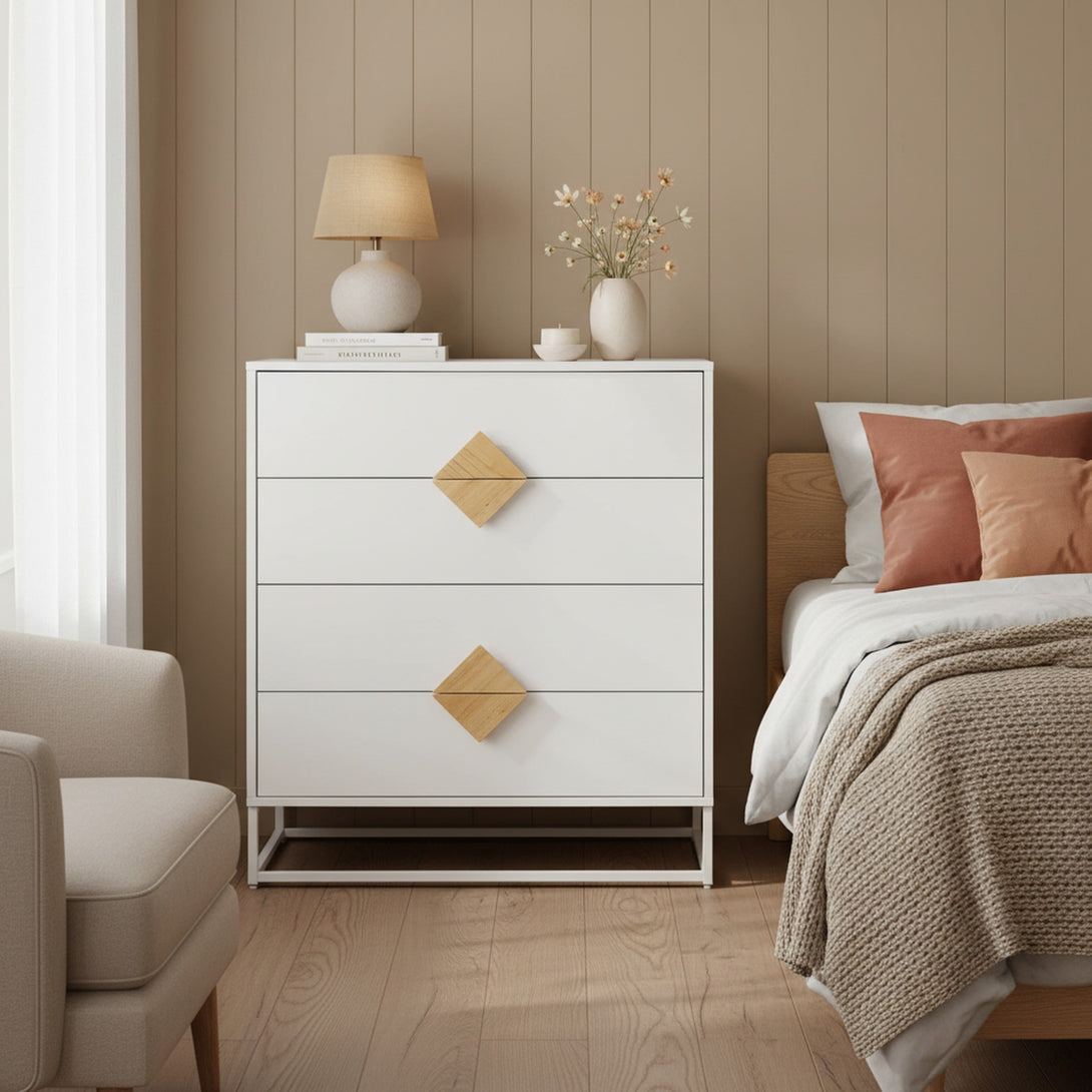 Alaska Wooden Tallboy 4 Drawers - White