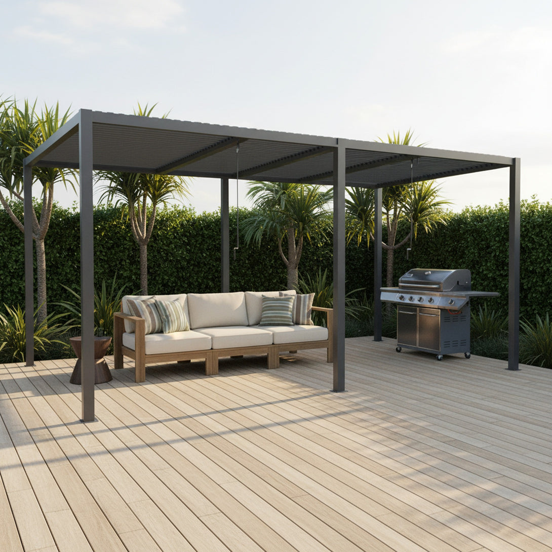 Toughout Manual Louvre Roof Aluminium Pergola 6m x 3m - Charcoal Grey