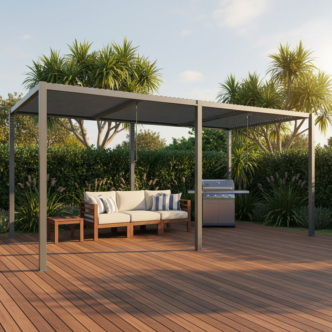 Toughout Manual Louvre Roof Aluminium Pergola 6m x 3m - Charcoal Grey
