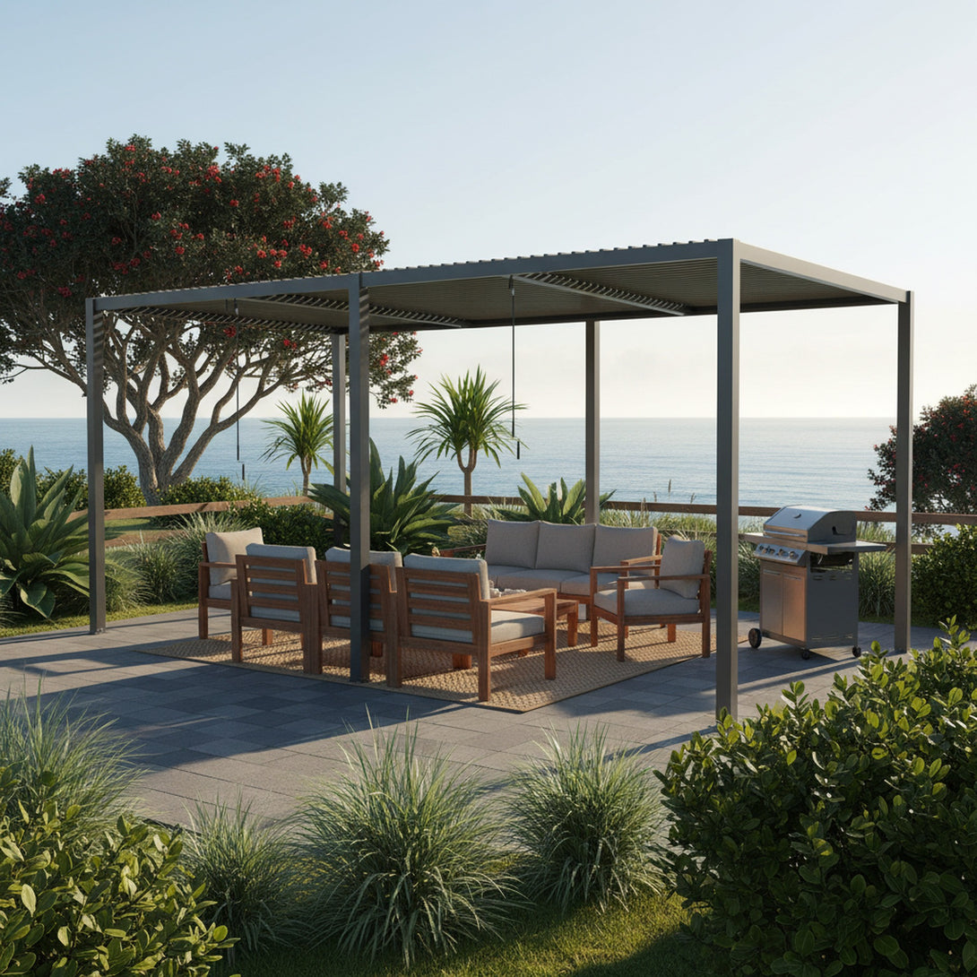 Toughout Manual Louvre Roof Aluminium Pergola 6m x 3m - Charcoal Grey