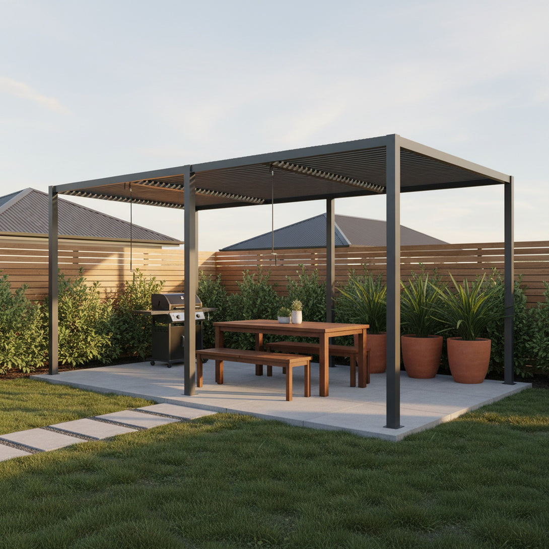 Toughout Manual Louvre Roof Aluminium Pergola 6m x 3m - Charcoal Grey