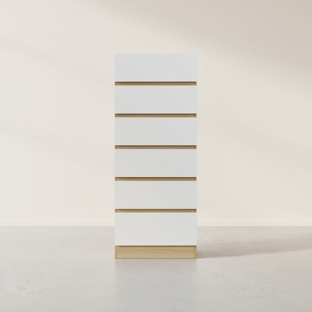 Harris 6 Drawers Slim Tallboy - Oak + White