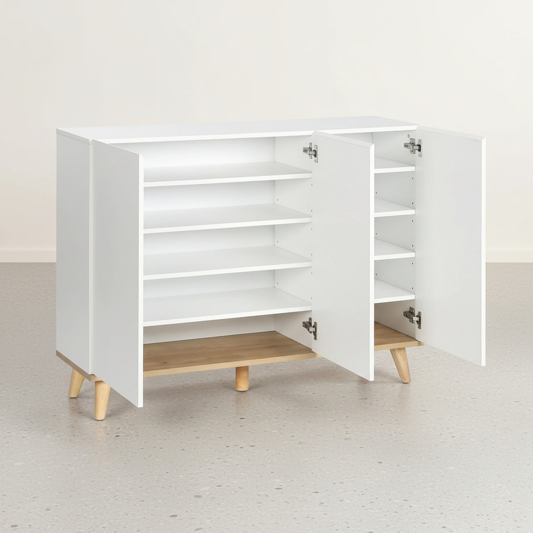 Hudson 3 Door Shoe Cabinet Storage Rack - White