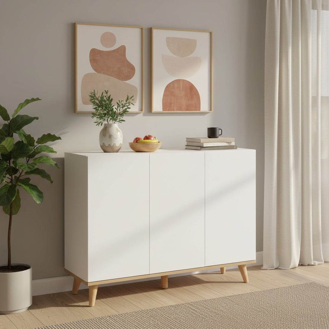 Hudson 3 Door Shoe Cabinet Storage Rack - White