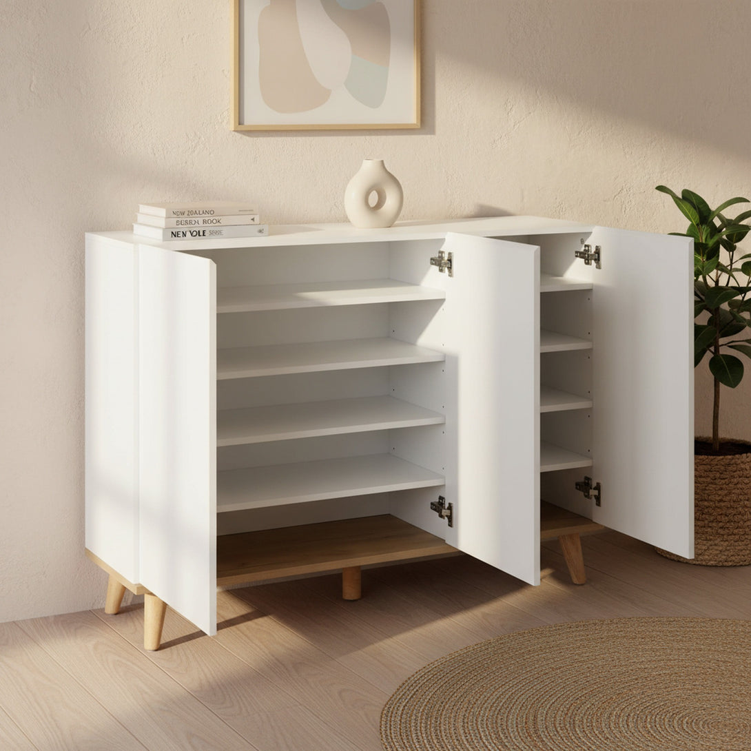 Hudson 3 Door Shoe Cabinet Storage Rack - White