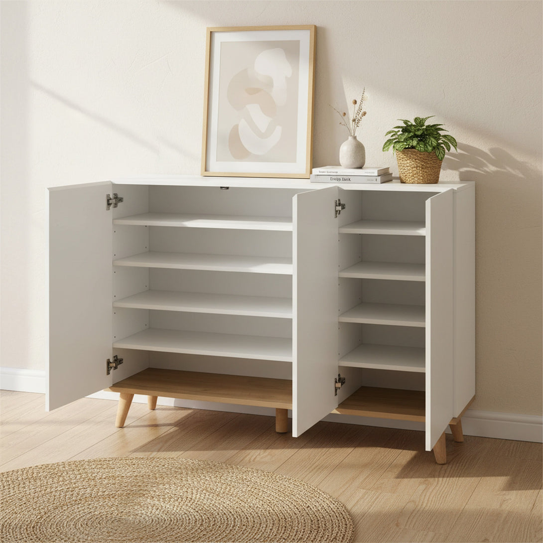 Hudson 3 Door Shoe Cabinet Storage Rack - White