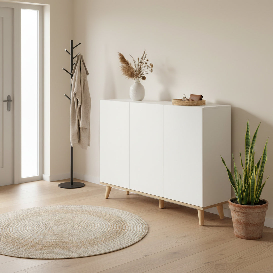 Hudson 3 Door Shoe Cabinet Storage Rack - White