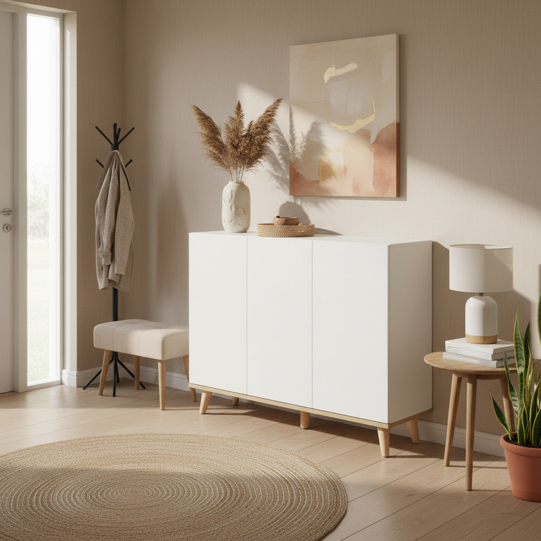 Hudson 3 Door Shoe Cabinet Storage Rack - White