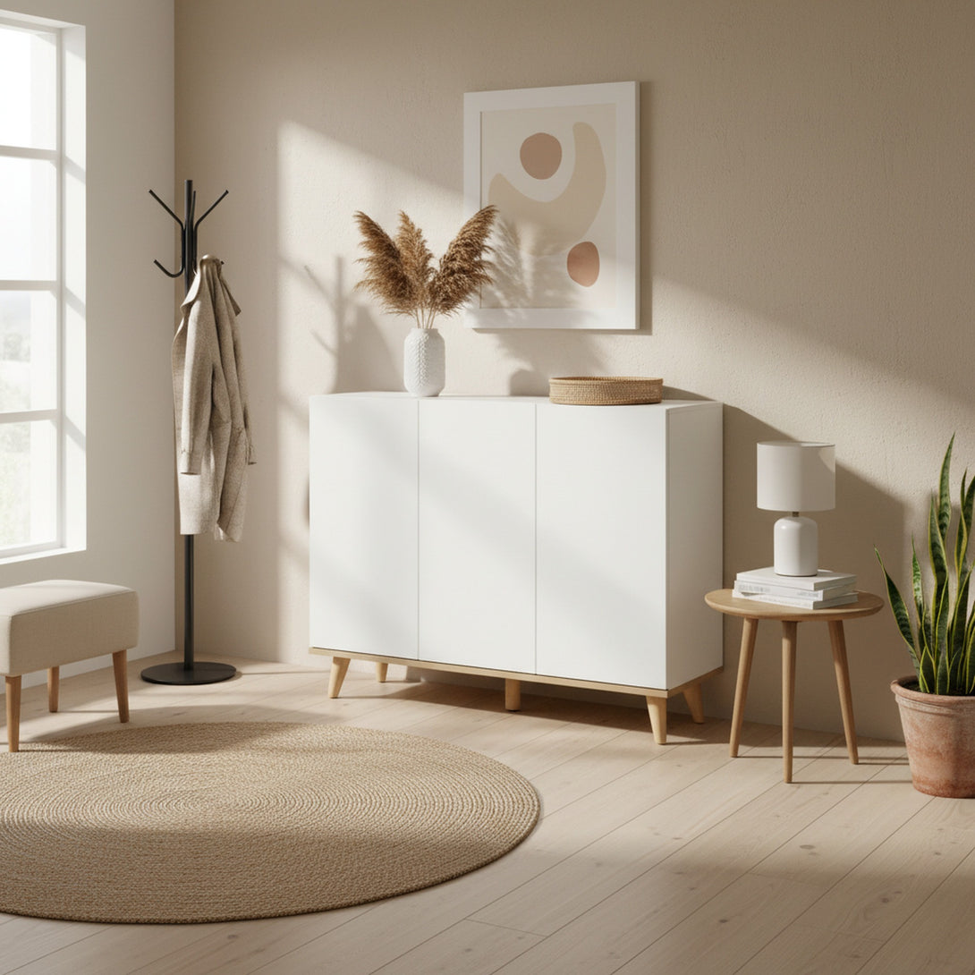 Hudson 3 Door Shoe Cabinet Storage Rack - White