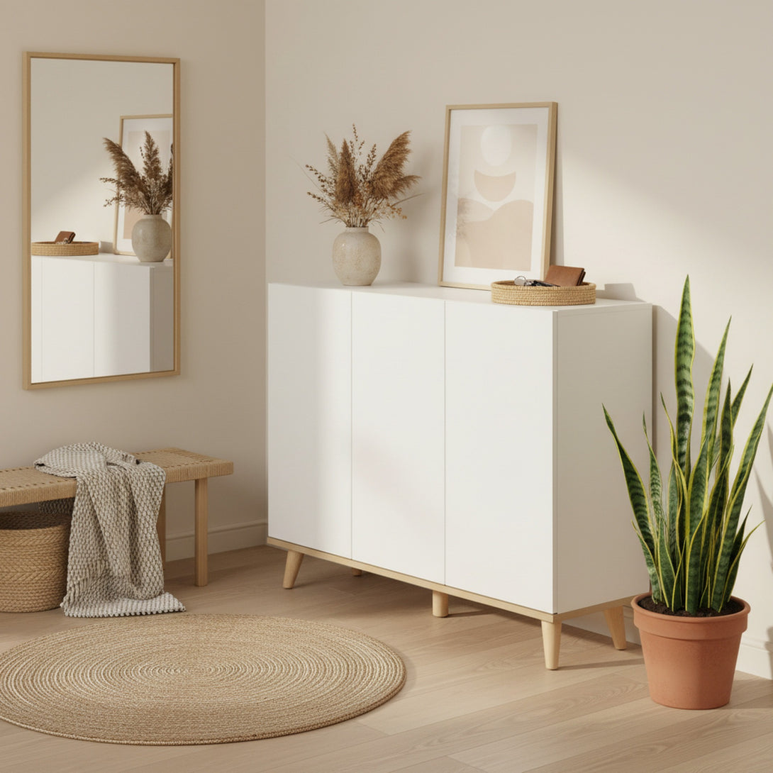 Hudson 3 Door Shoe Cabinet Storage Rack - White