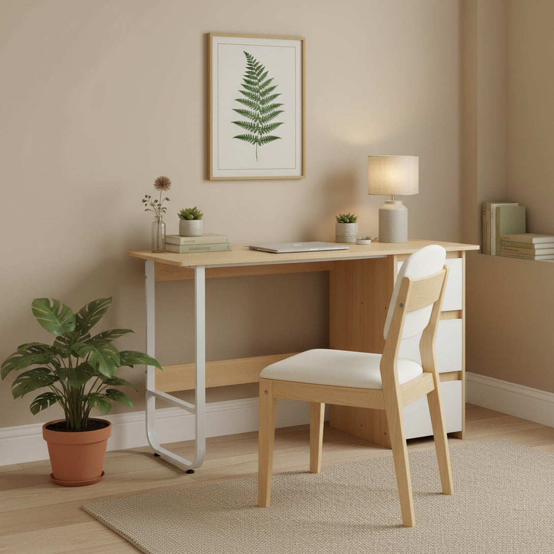Gavin 120cm Computer Desk with Drawers - Natural + White