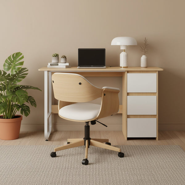 Gavin 120cm Computer Desk with Drawers - Natural + White