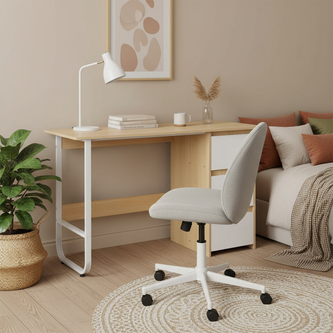 Gavin 120cm Computer Desk with Drawers - Natural + White