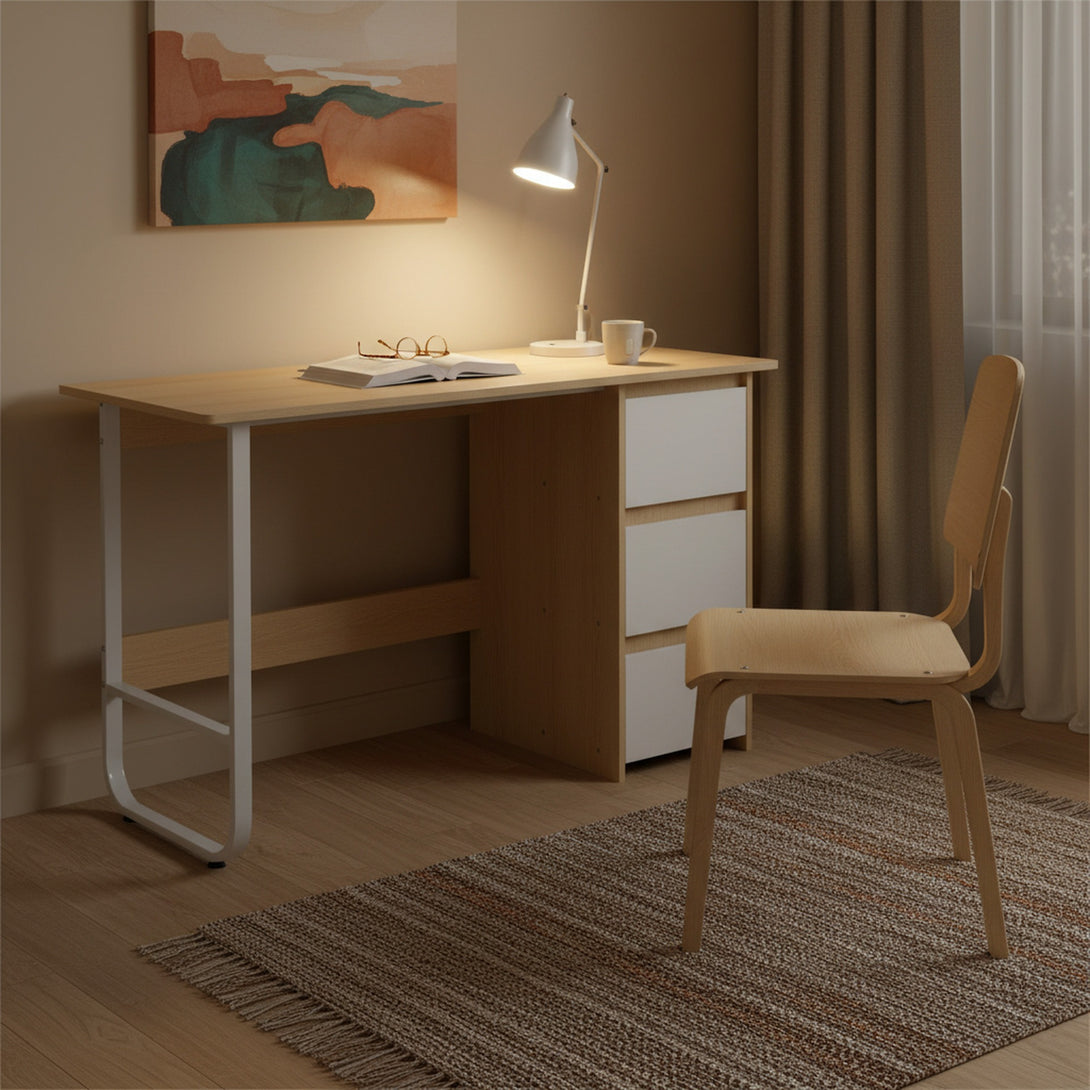 Gavin 120cm Computer Desk with Drawers - Natural + White