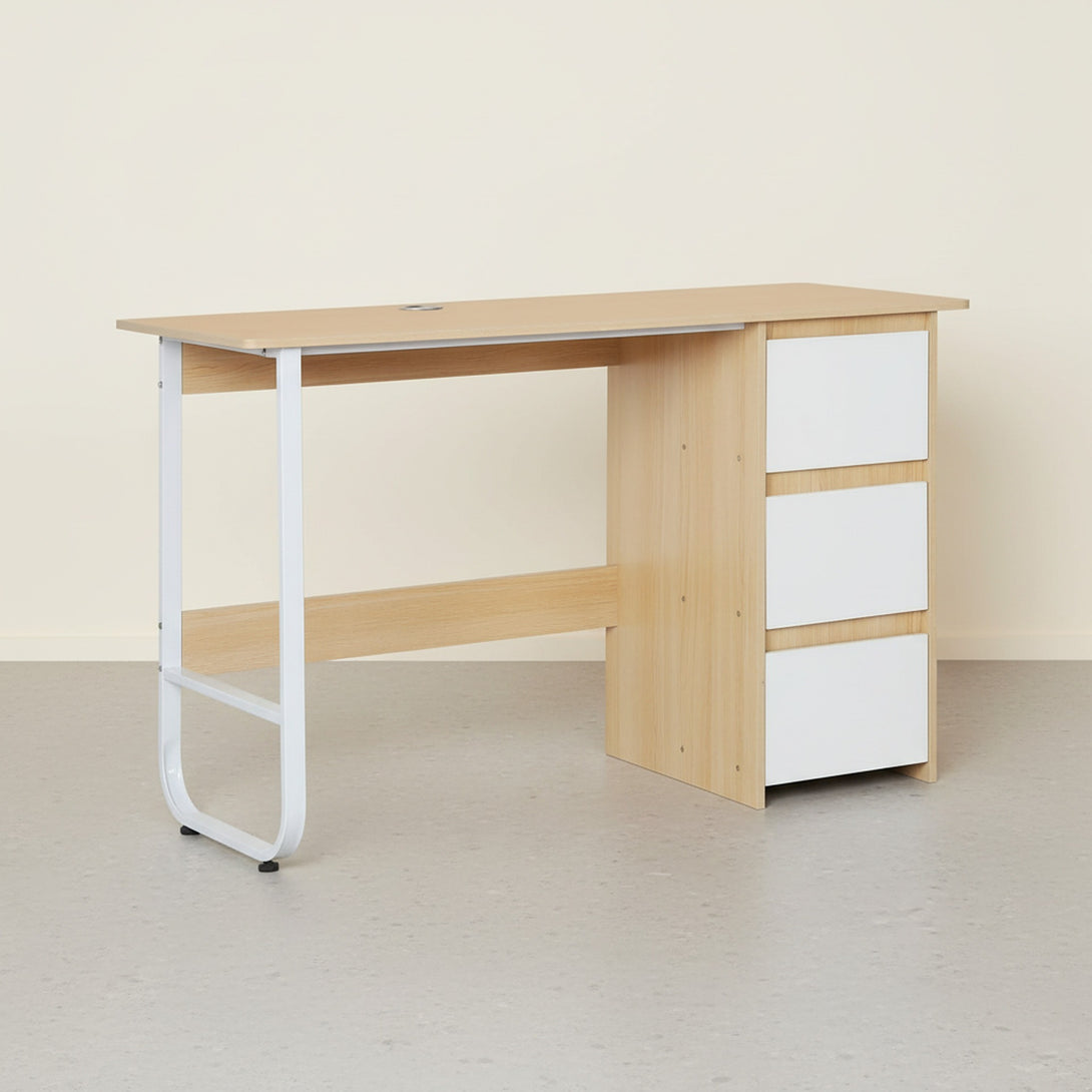 Gavin 120cm Computer Desk with Drawers - Natural + White