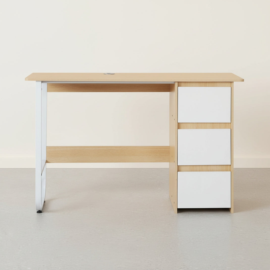Gavin 120cm Computer Desk with Drawers - Natural + White