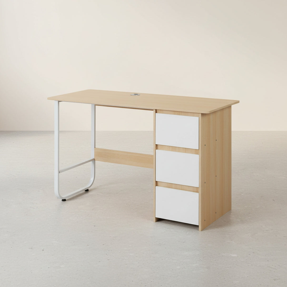 Gavin 120cm Computer Desk with Drawers - Natural + White