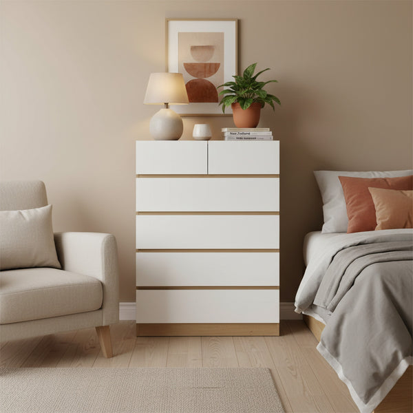 Harris 6 Drawers Tallboy - Oak + White