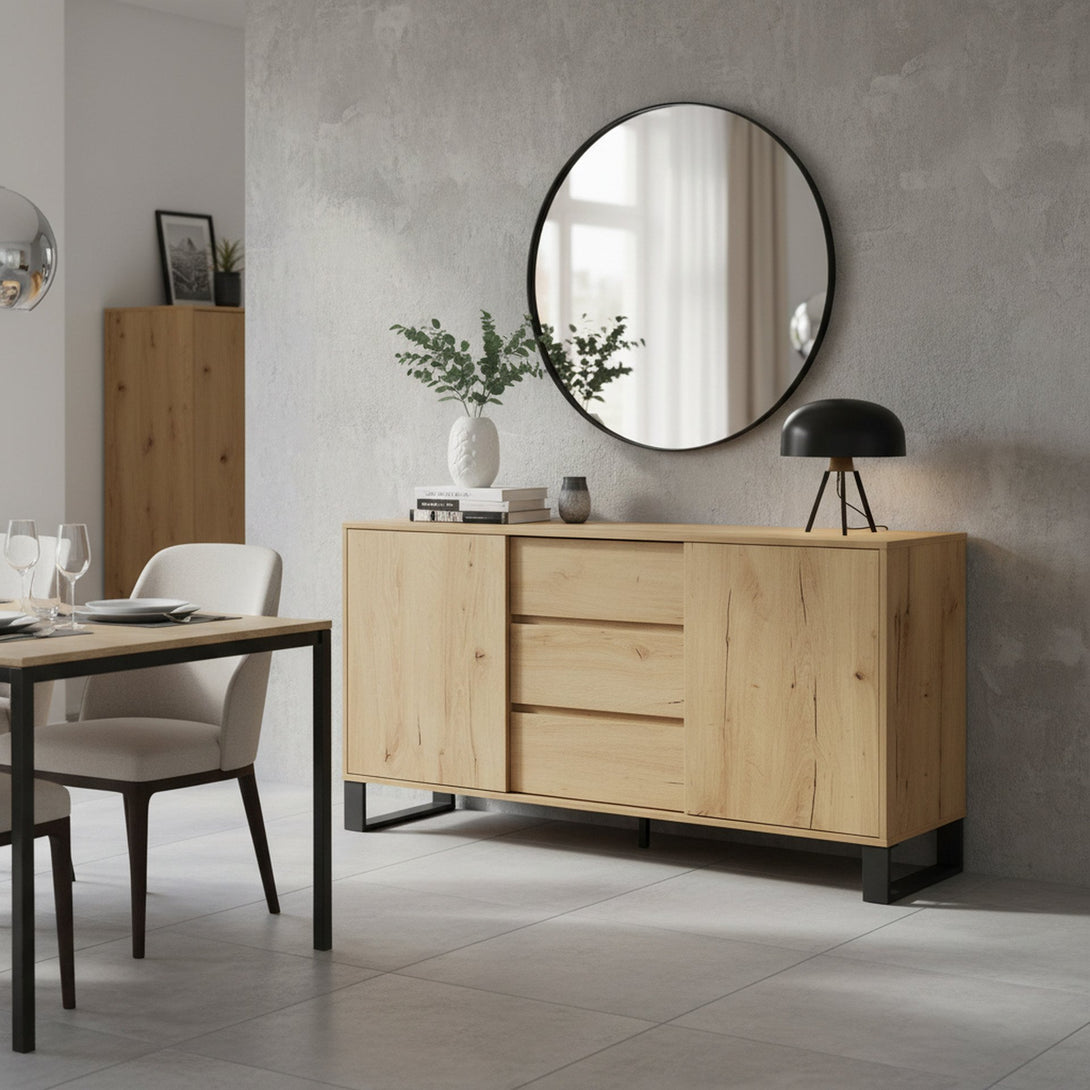 Frohna Sideboard Buffet Table with 3 Drawers - Oak