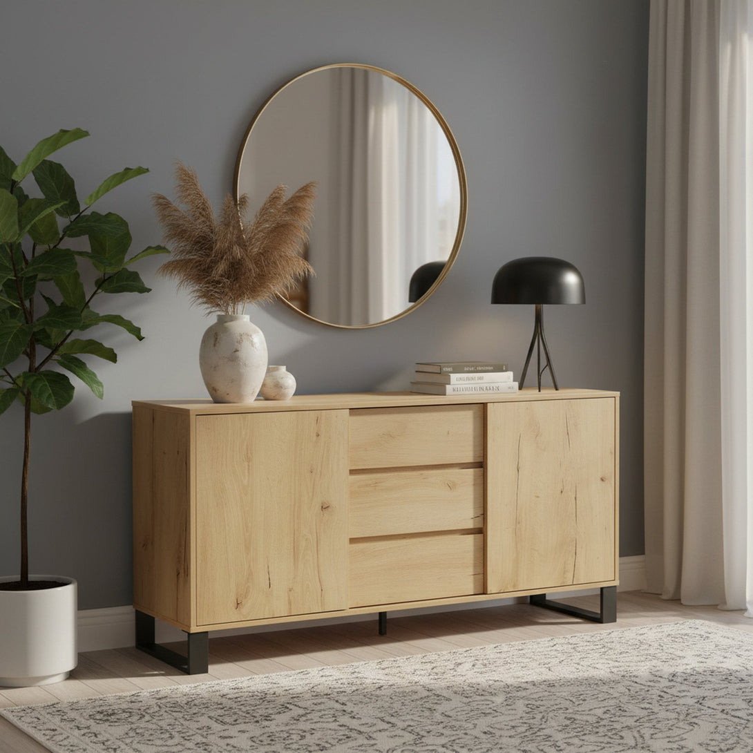 Frohna Sideboard Buffet Table with 3 Drawers - Oak