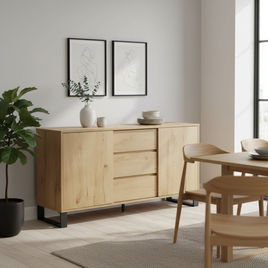 Frohna Sideboard Buffet Table with 3 Drawers - Oak