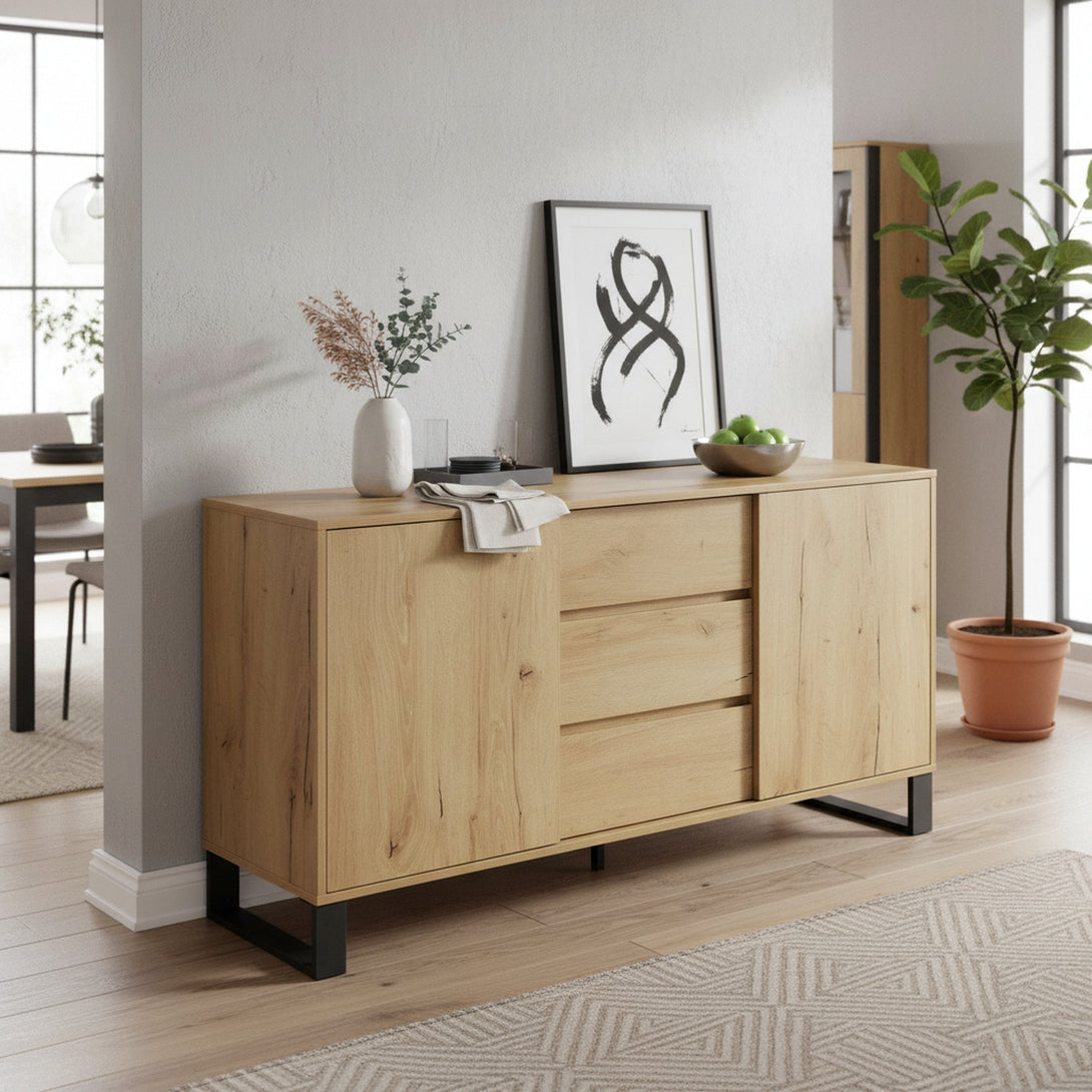 Frohna Sideboard Buffet Table with 3 Drawers - Oak