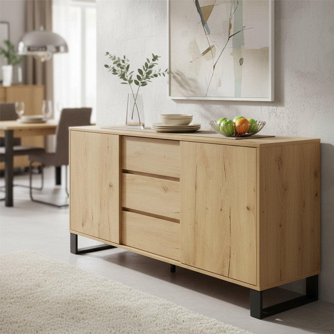 Frohna Sideboard Buffet Table with 3 Drawers - Oak